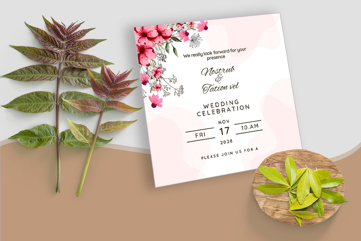 Flower Wedding Pink Invitation Template Designpreview image.