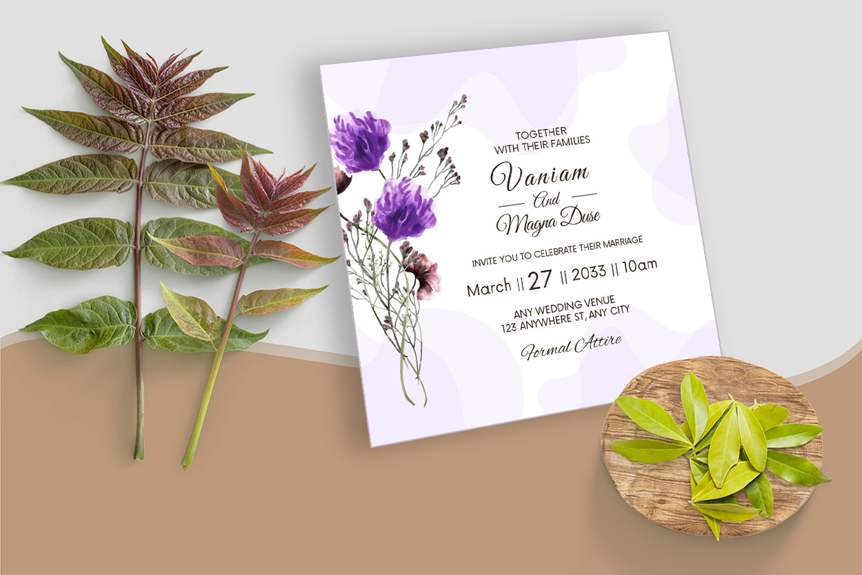 Creative and Floral Wedding Invitation Card mockup example preview.