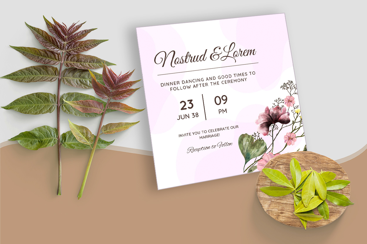 Watercolor Wedding Card Beautiful Flower Template mockup example.