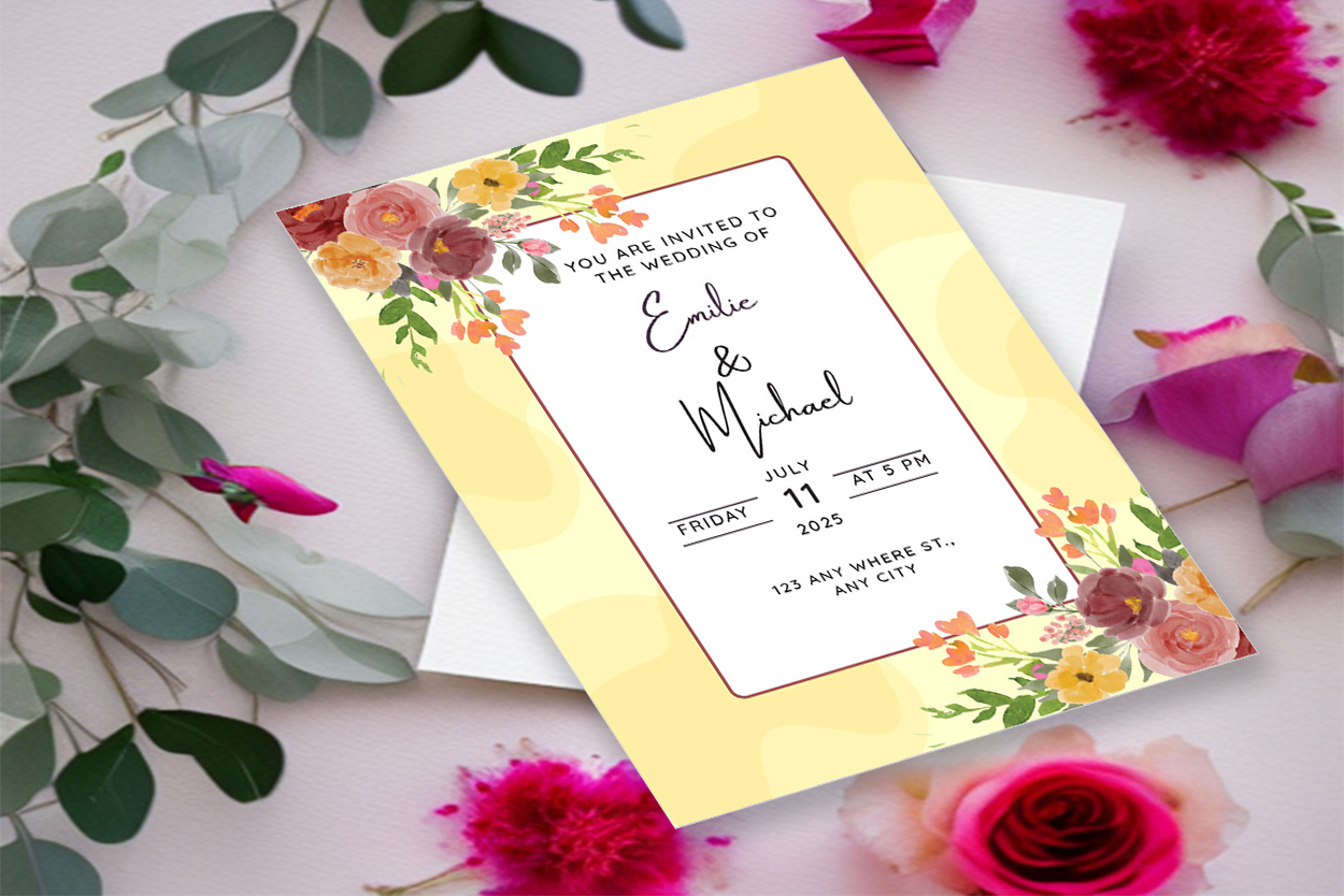 Image of irresistible wedding invitation with floral design.