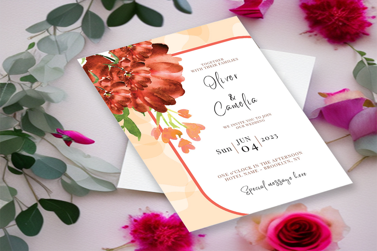 An image of a wonderful heart shaped floral design wedding invitation.