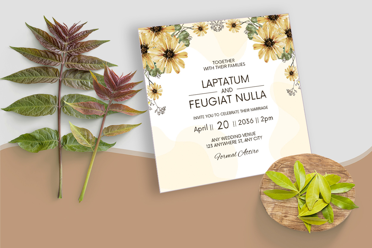 Wedding Ceremony Invitations with Floral mockup example.