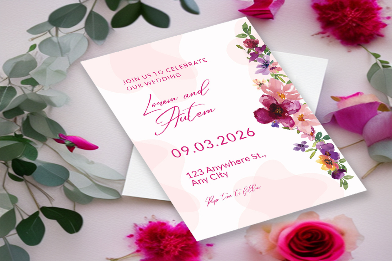 Image of beautiful wedding invitation with floral design.