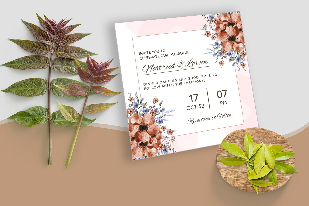 Wedding Card Template with Brown Floral mockup example.