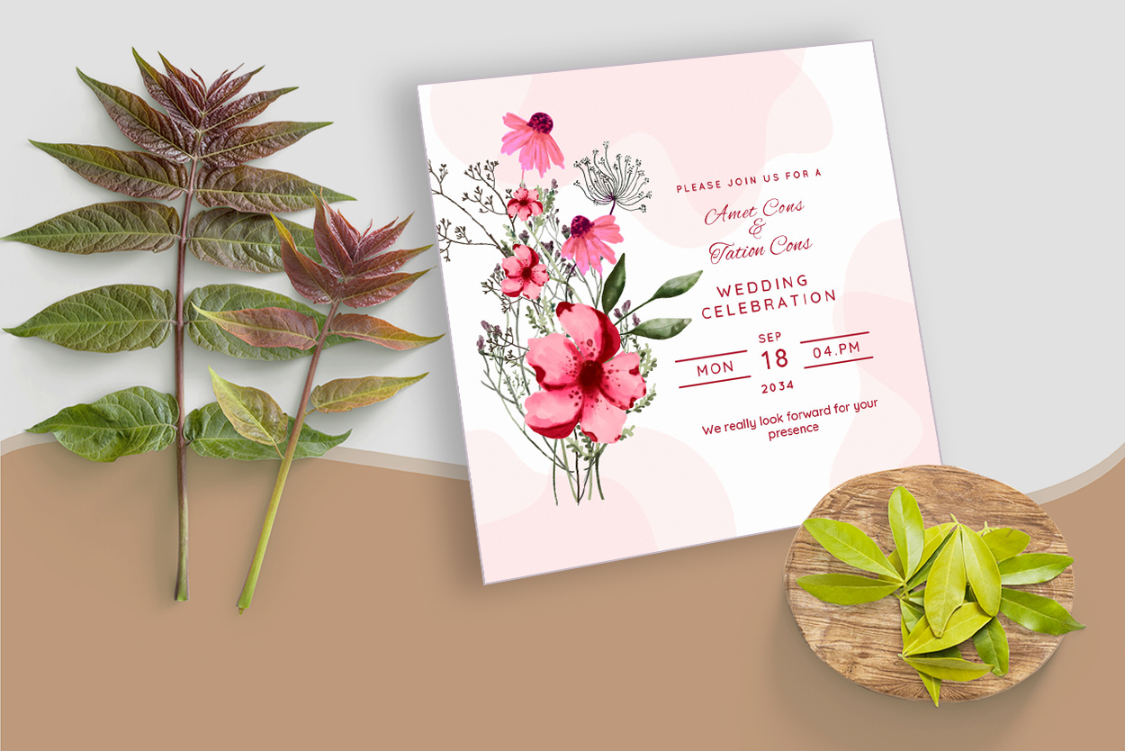 Botanical Floral Wedding Card Template Design mockup example.