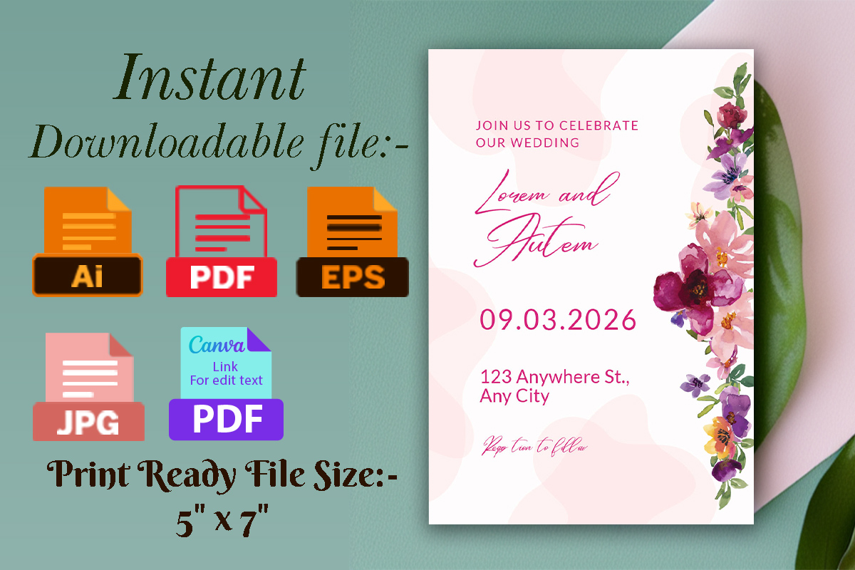 Image of charming wedding invitation with floral design.