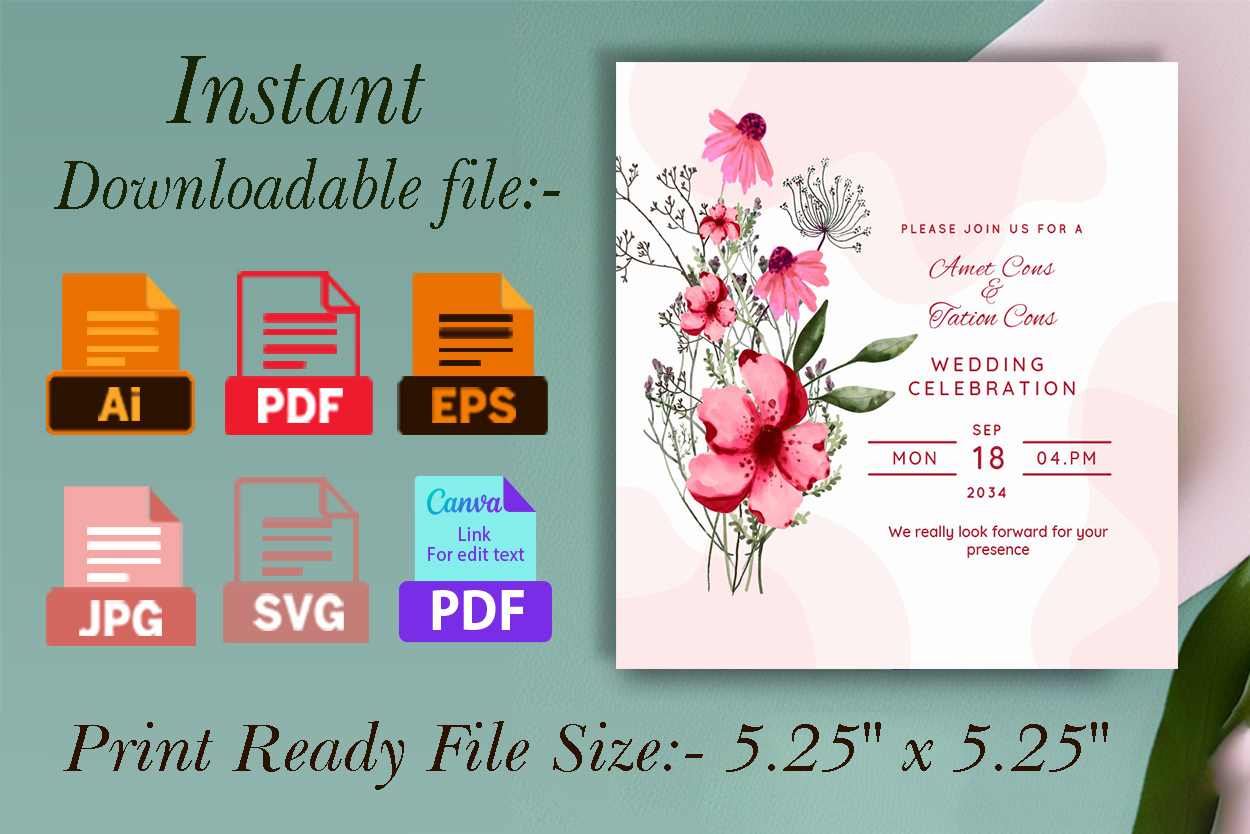 Botanical Floral Wedding Card Template Design details.