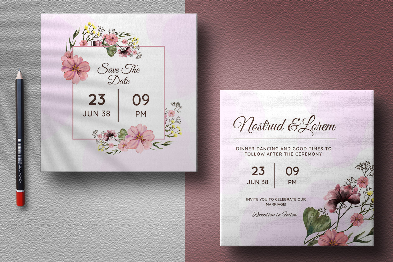 Watercolor Wedding Card Beautiful Flower Template presentation.