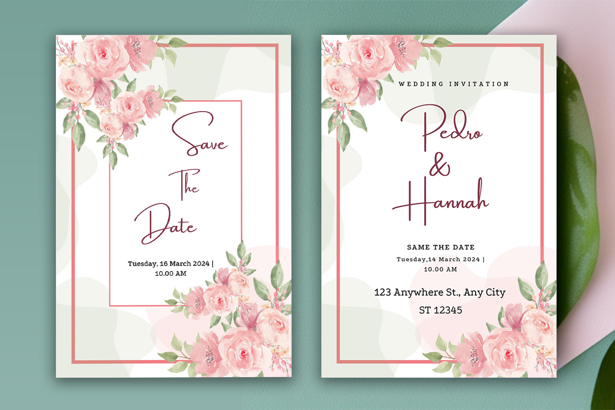 Image of unique wedding invitation with floral design.