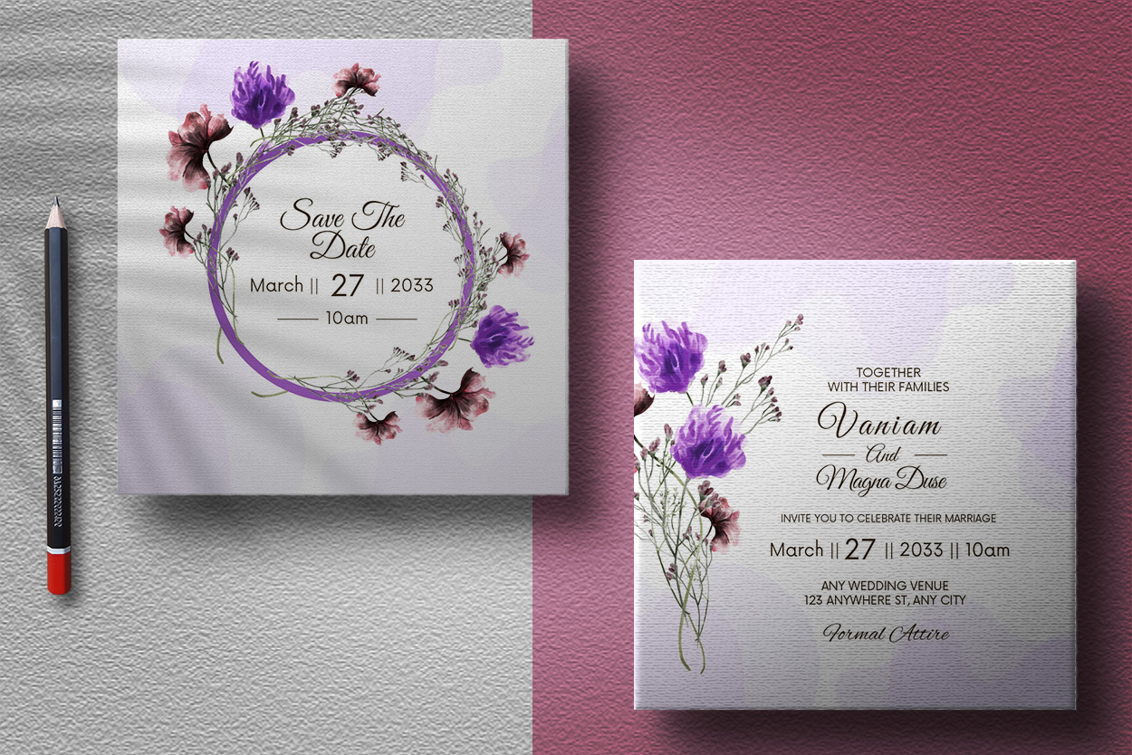 Creative and Floral Wedding Invitation Card presentation.