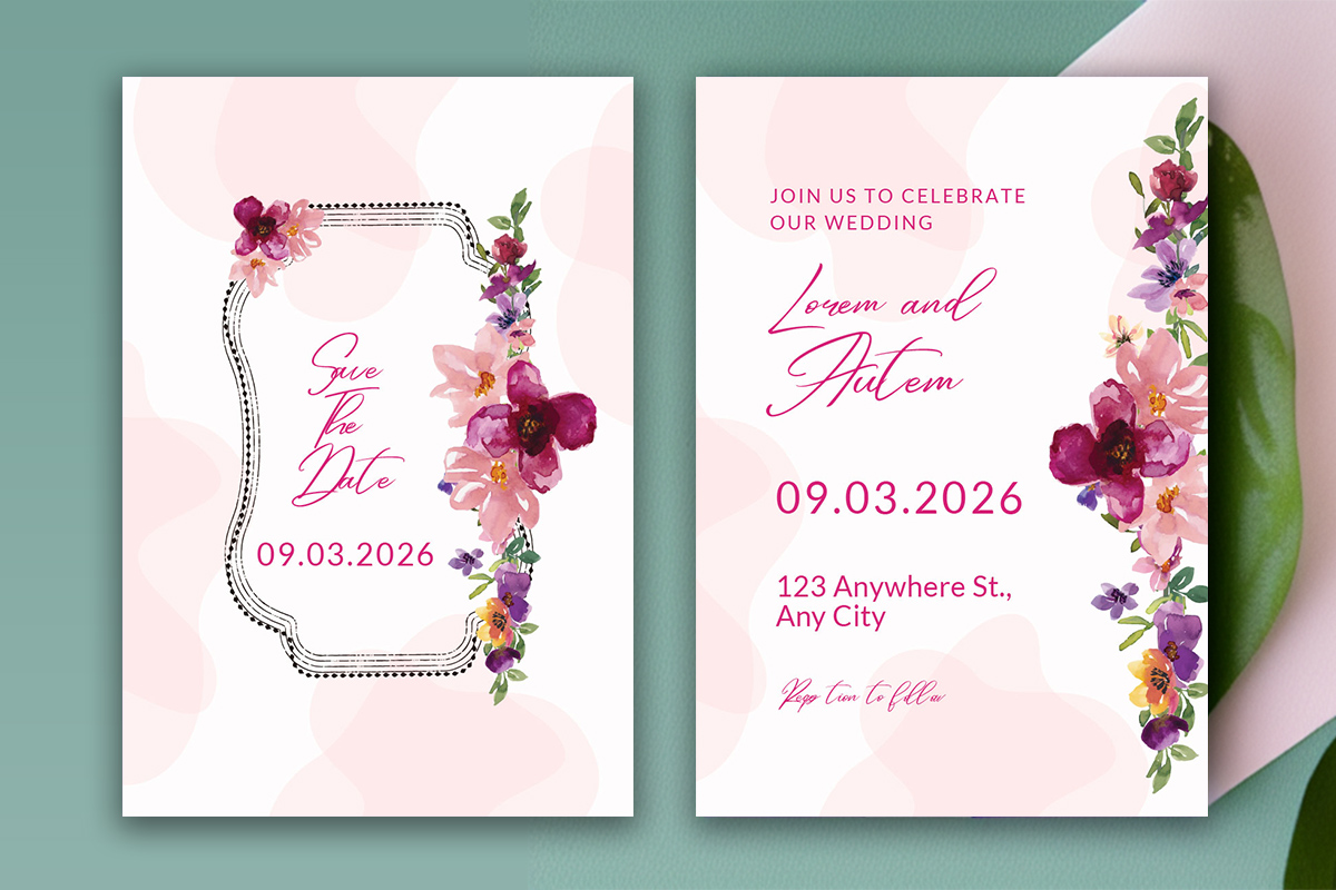 Image of gorgeous wedding invitation with floral design.