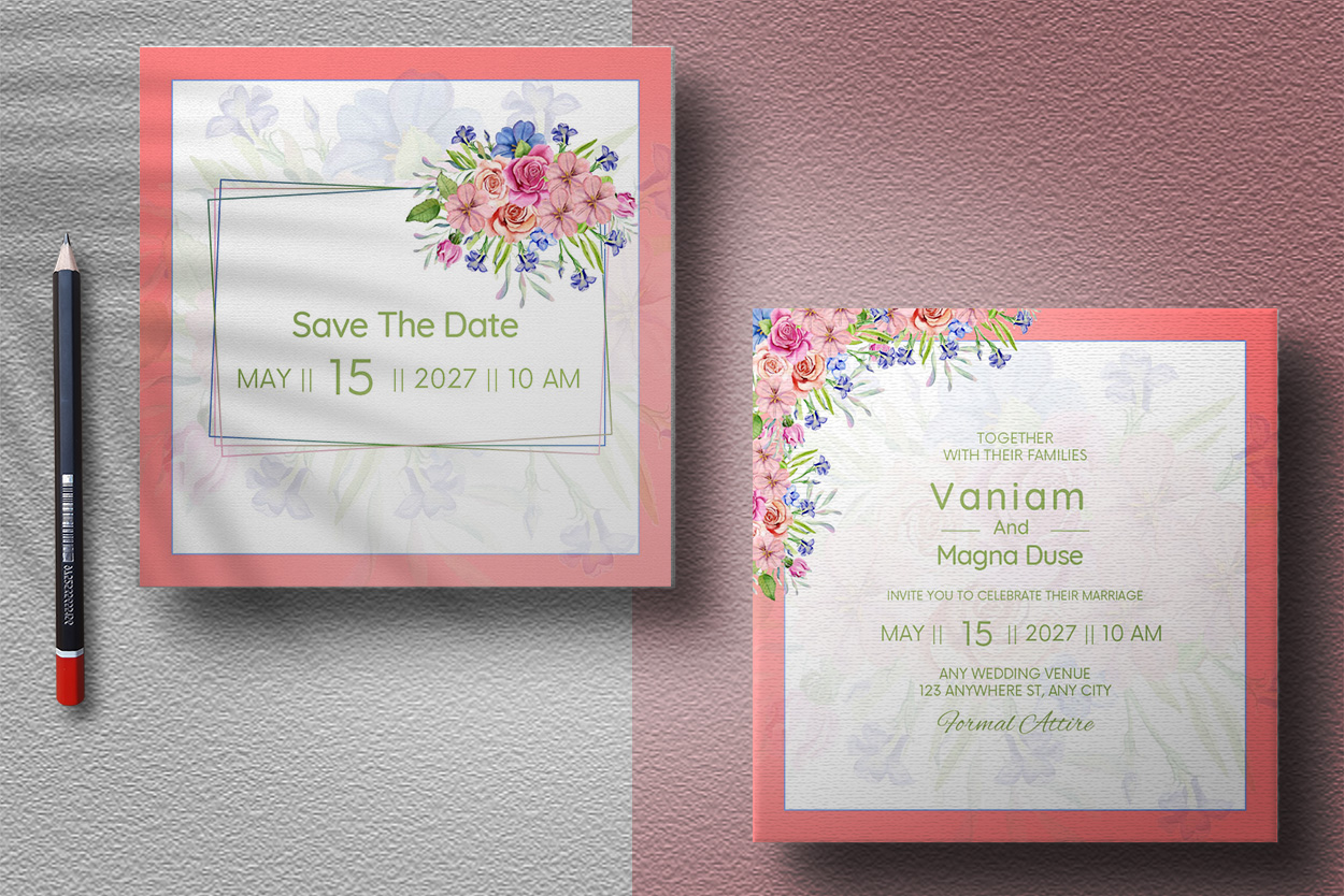 Wedding Invitation Card Watercolour Floral Background preview image.