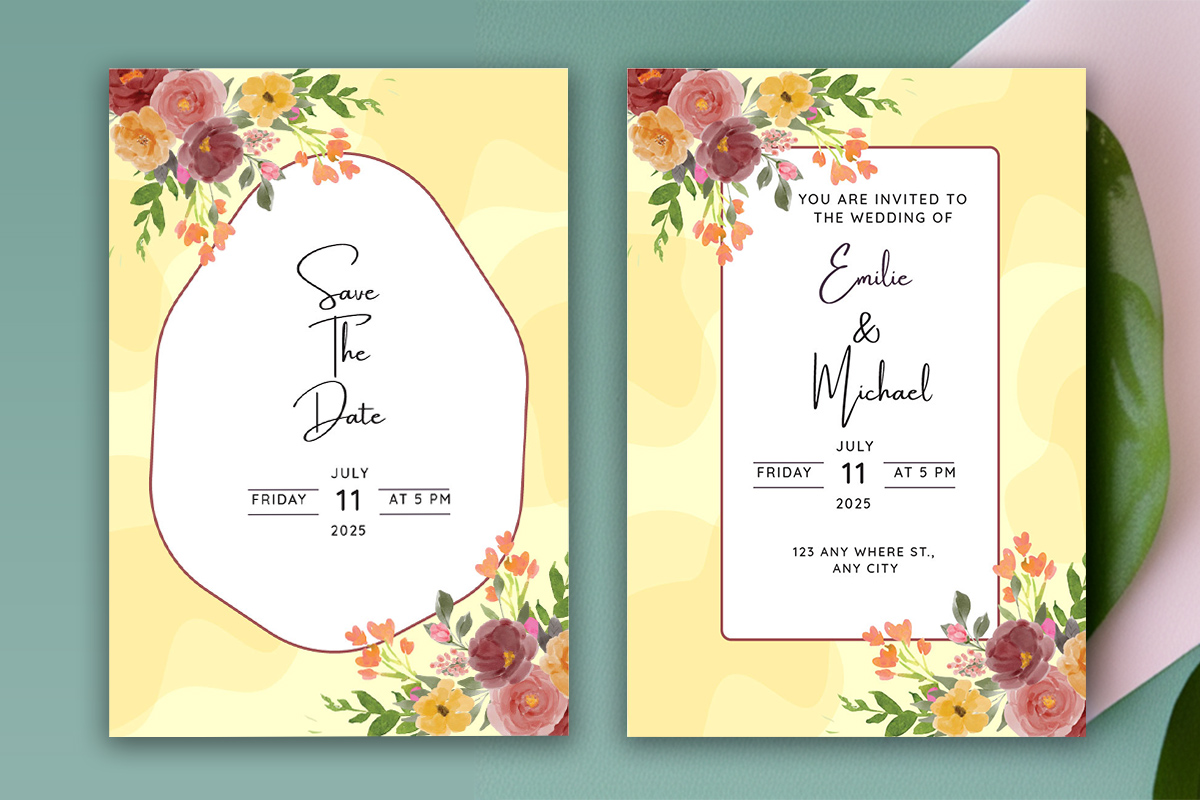 Image of beautiful wedding invitation with floral design.