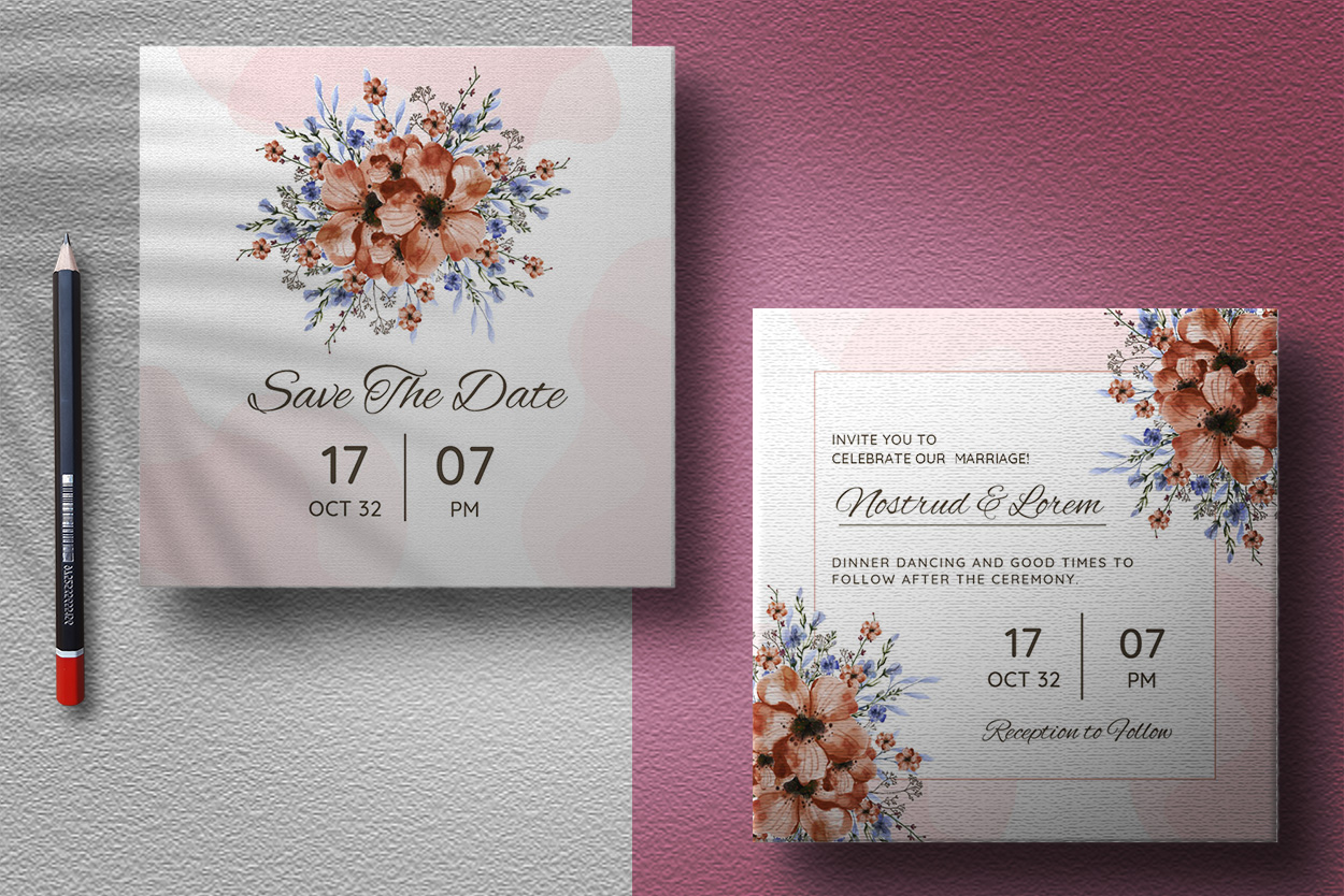 Wedding Card Template with Brown Floral presentation.