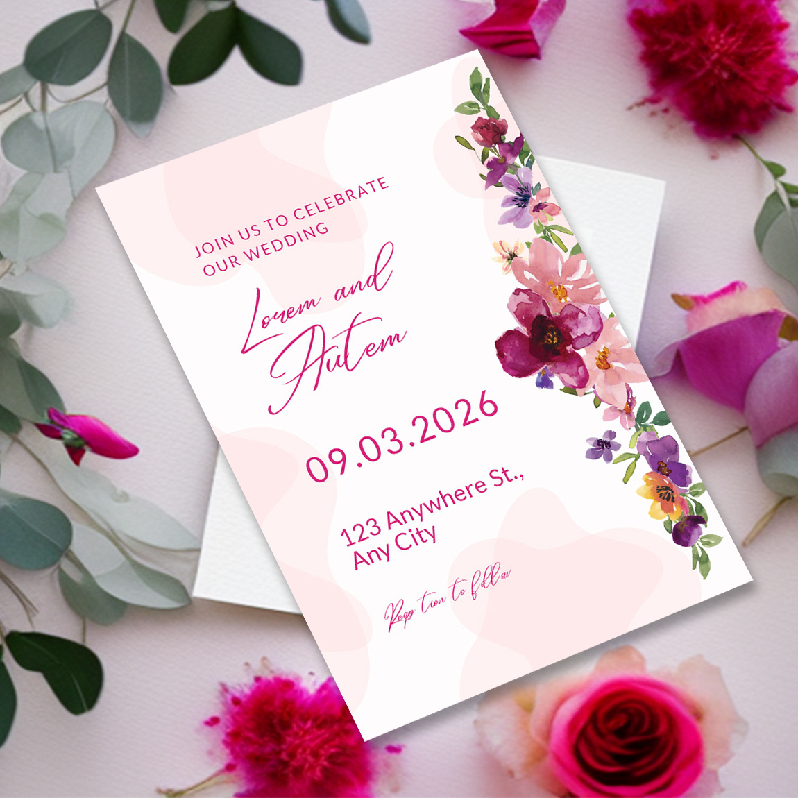 Image of elegant wedding invitation with floral design.