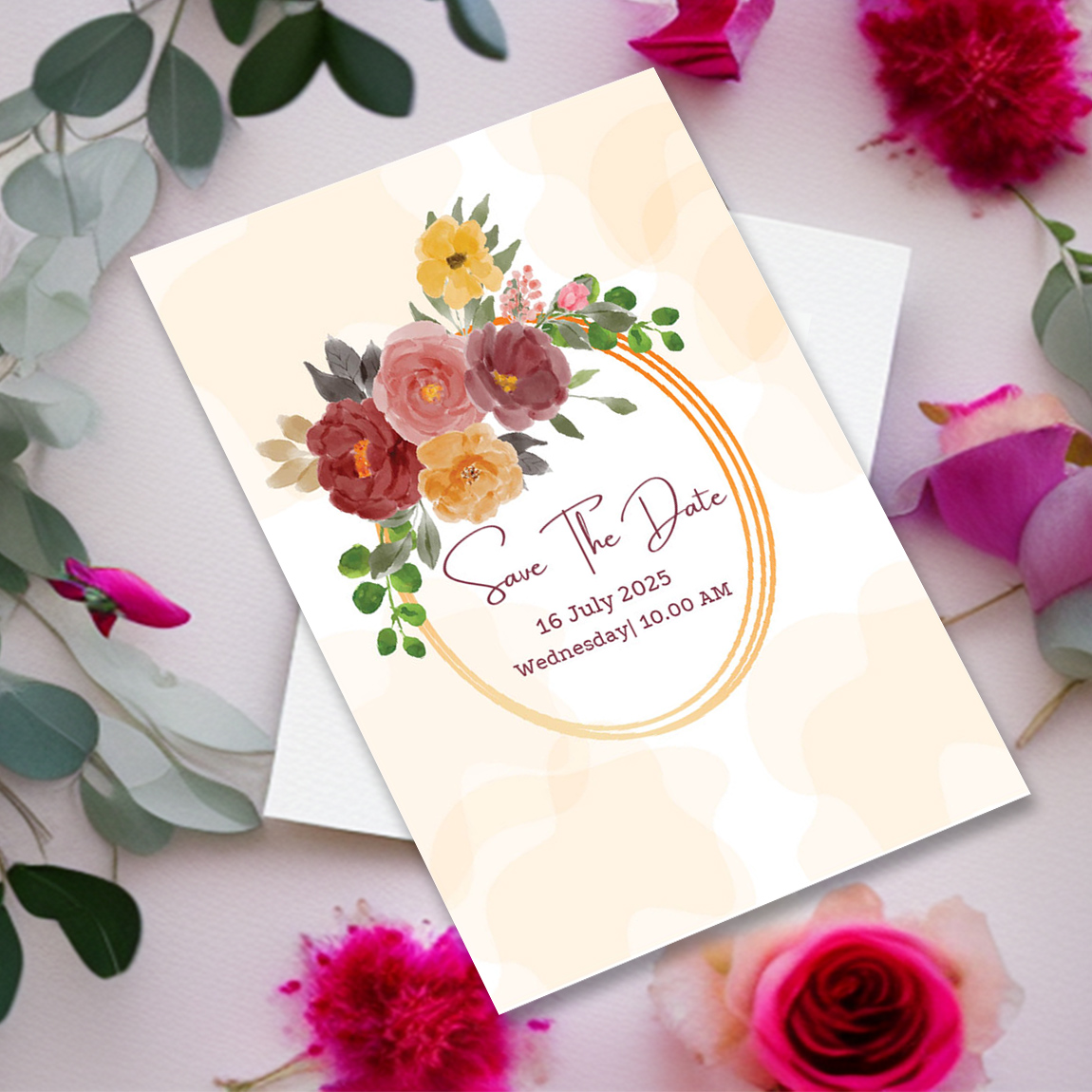 Image of charming wedding invitation with flowers/