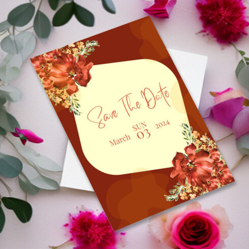 Image of gorgeous wedding invitation in bright orange color.