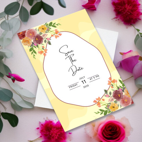 Image of charming wedding invitation with floral design.