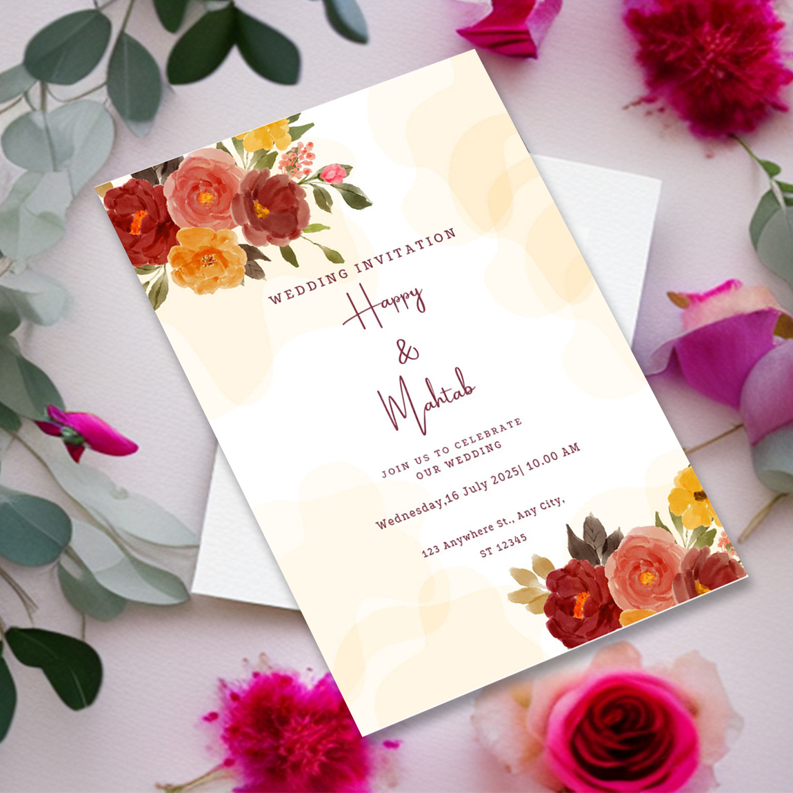 Editable Floral Wedding Invitation Card - MasterBundles