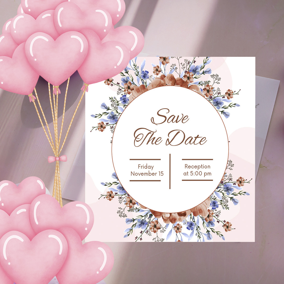 Beautiful Brown Floral Wedding Invitation Card Design image cover.