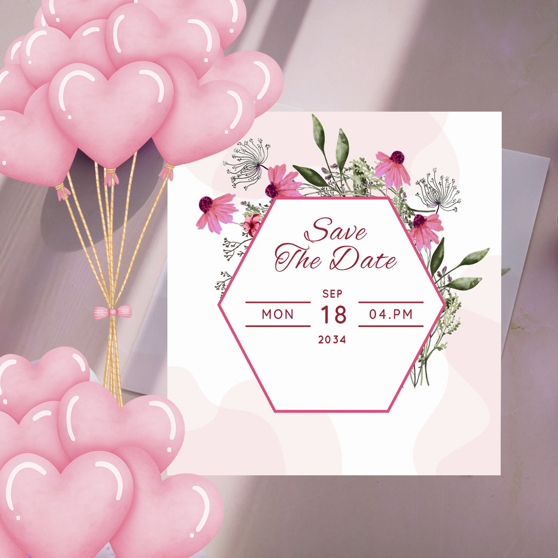 Botanical Floral Wedding Card Template Design preview.