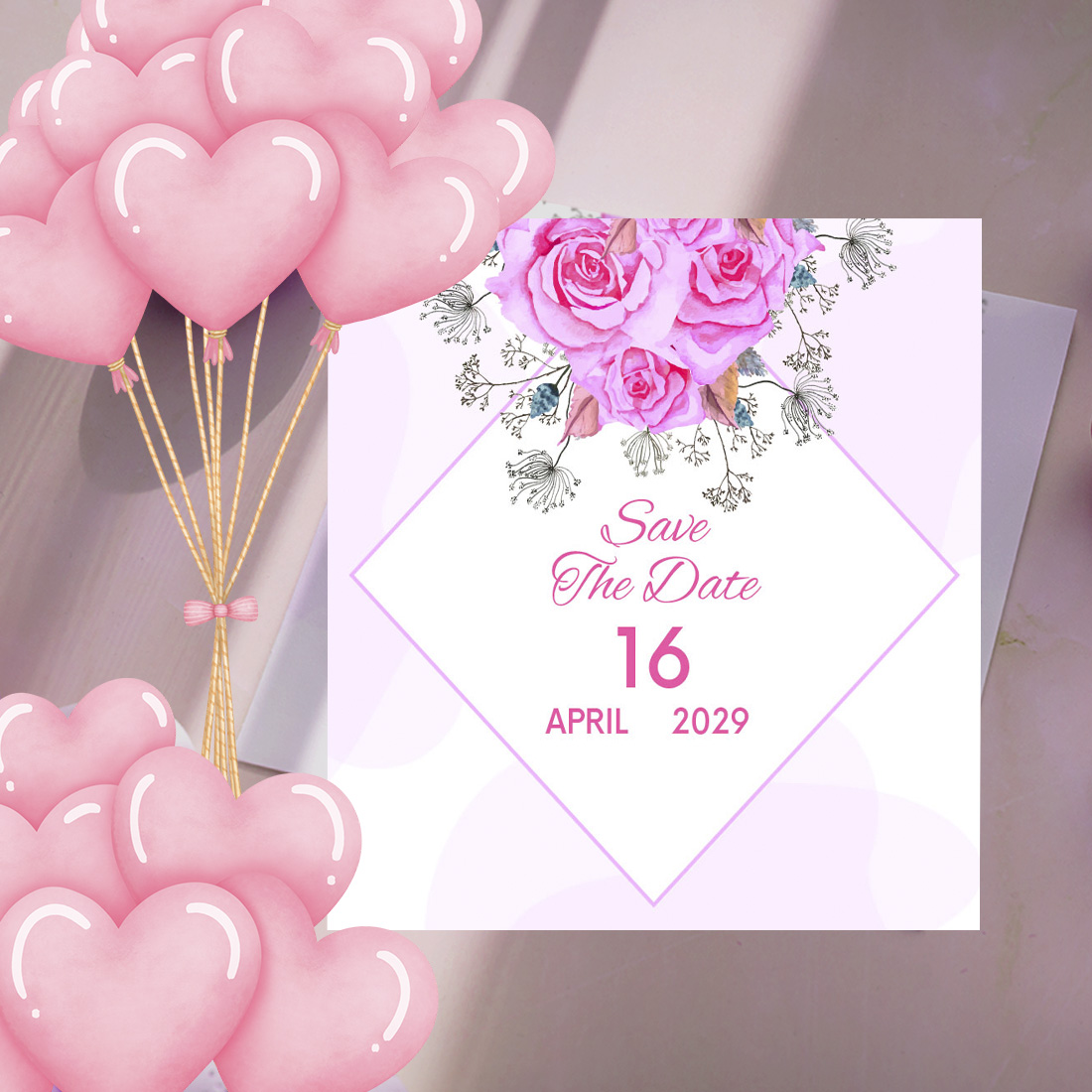 Wedding Floral Invitation Card Pink Design cover image.