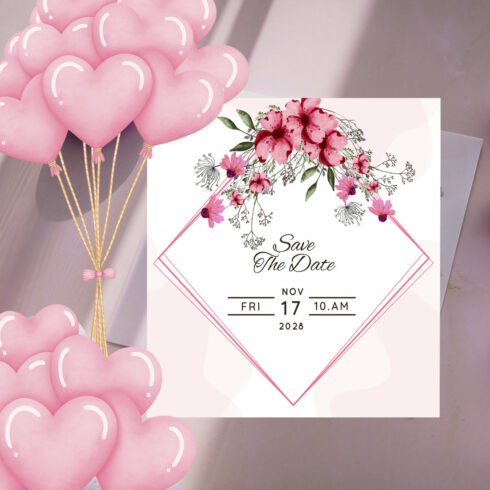 Beautiful Pink Floral Wedding Invitation Card Template cover image.