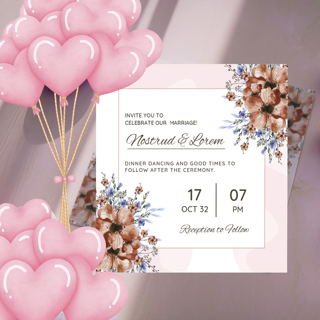 Wedding Card Template with Brown Floral preview.