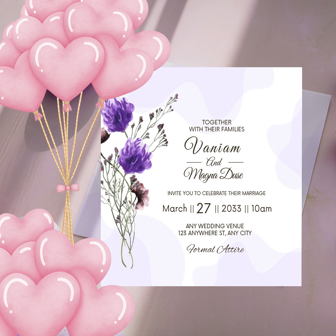 Creative and Floral Wedding Invitation Card preview.