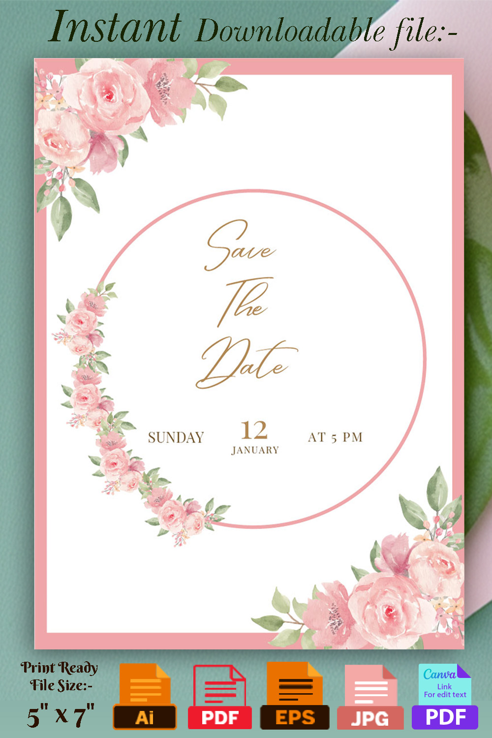 Image of amazing wedding invitation with pink peony flower.