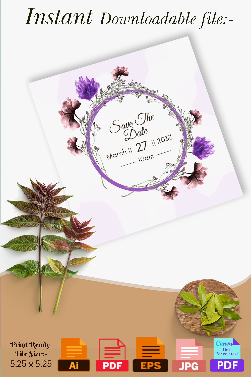 Creative and Floral Wedding Invitation Card for Pinterest.