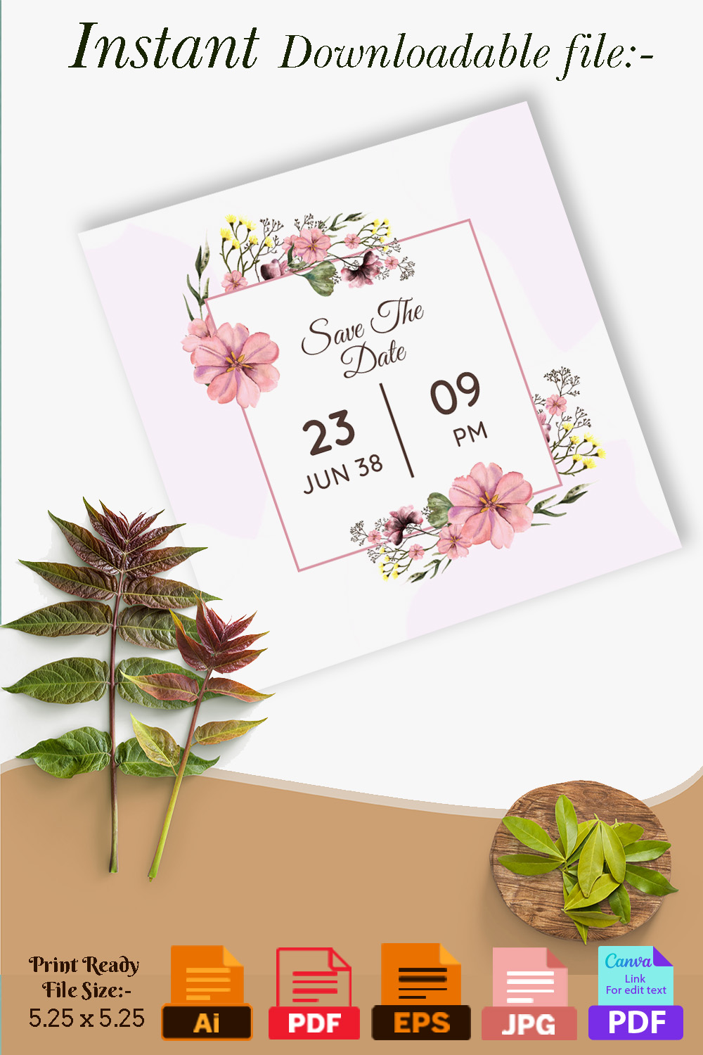 Watercolor Wedding Card Beautiful Flower Template Pinterest image.