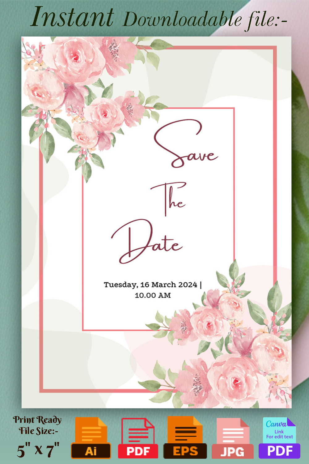 Image of charming wedding invitation with floral design.