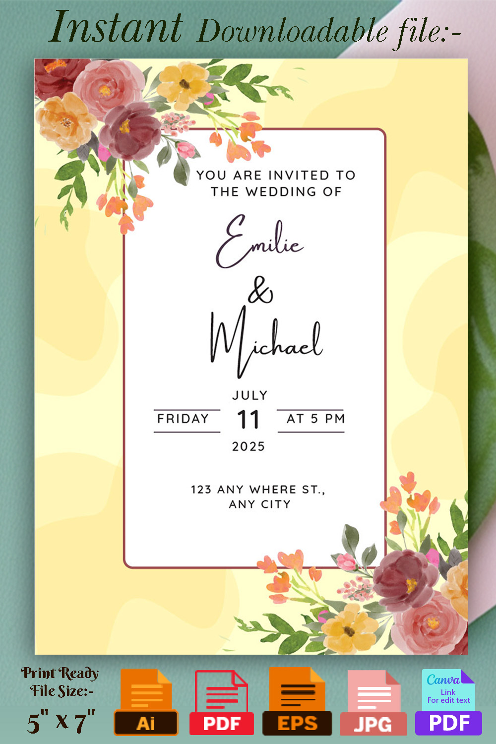 Image of amazing wedding invitation with floral design.