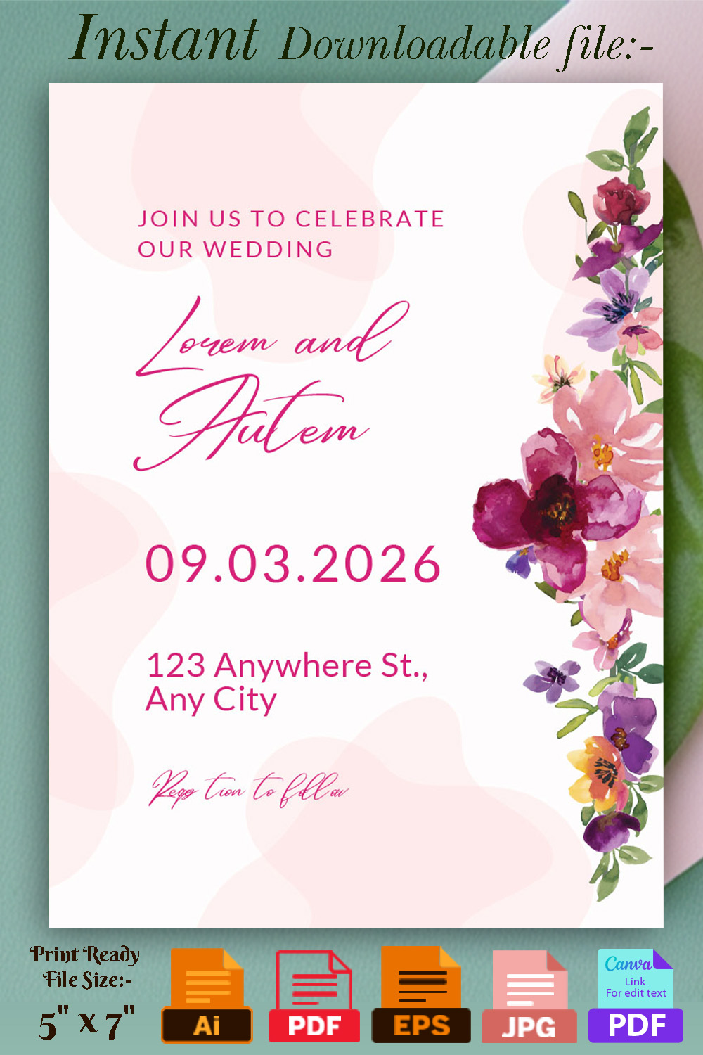 Image of wonderful wedding invitation with floral design.