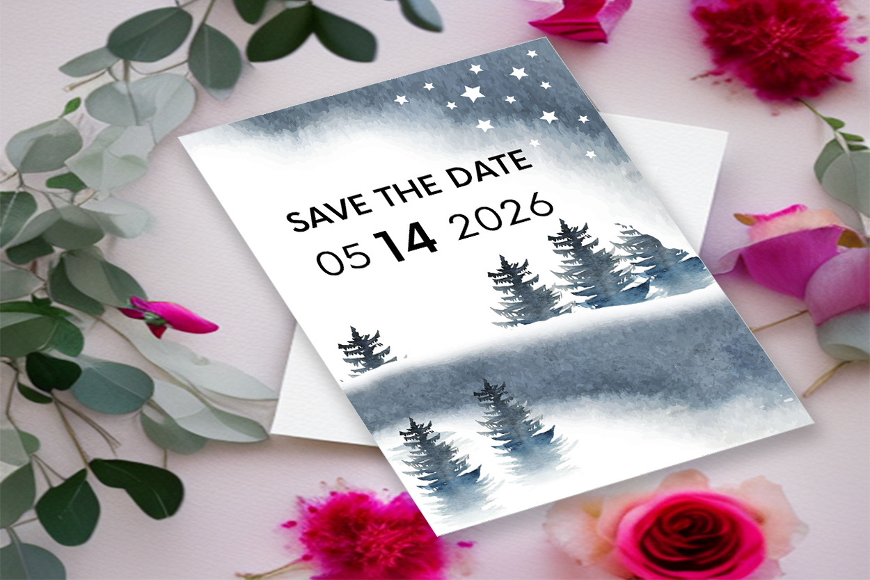 Image of enchanting wedding card with winter design