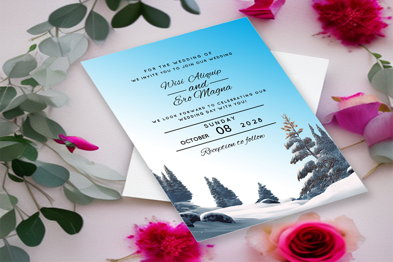 Image of unique wedding card with winter design