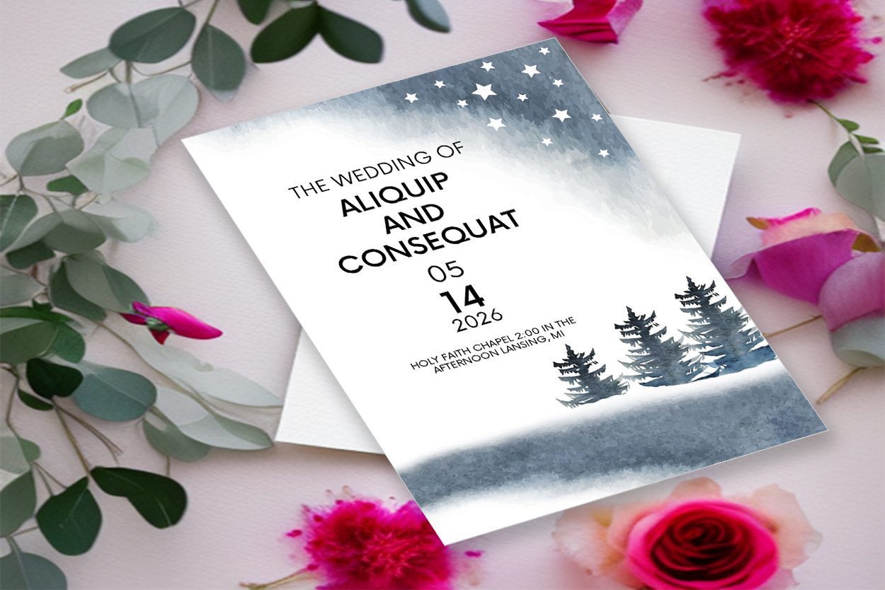 Image of unique wedding card with winter design