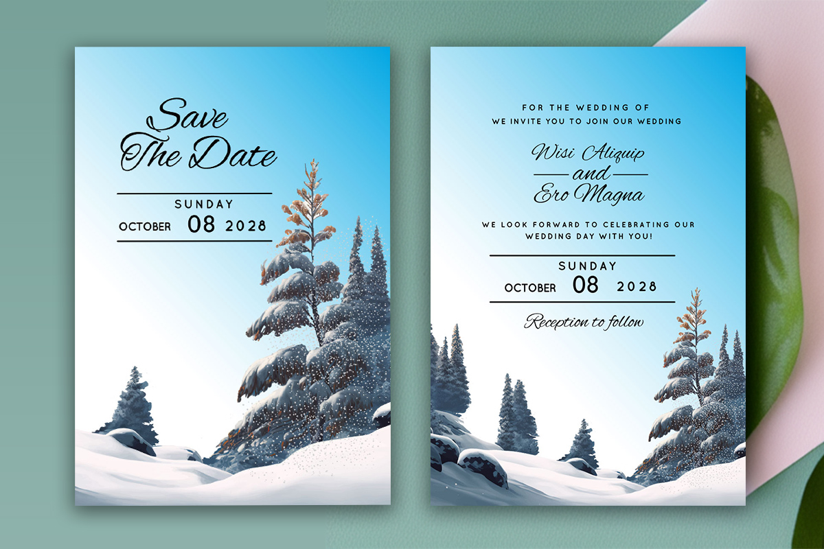 Image of exquisite wedding card with winter design