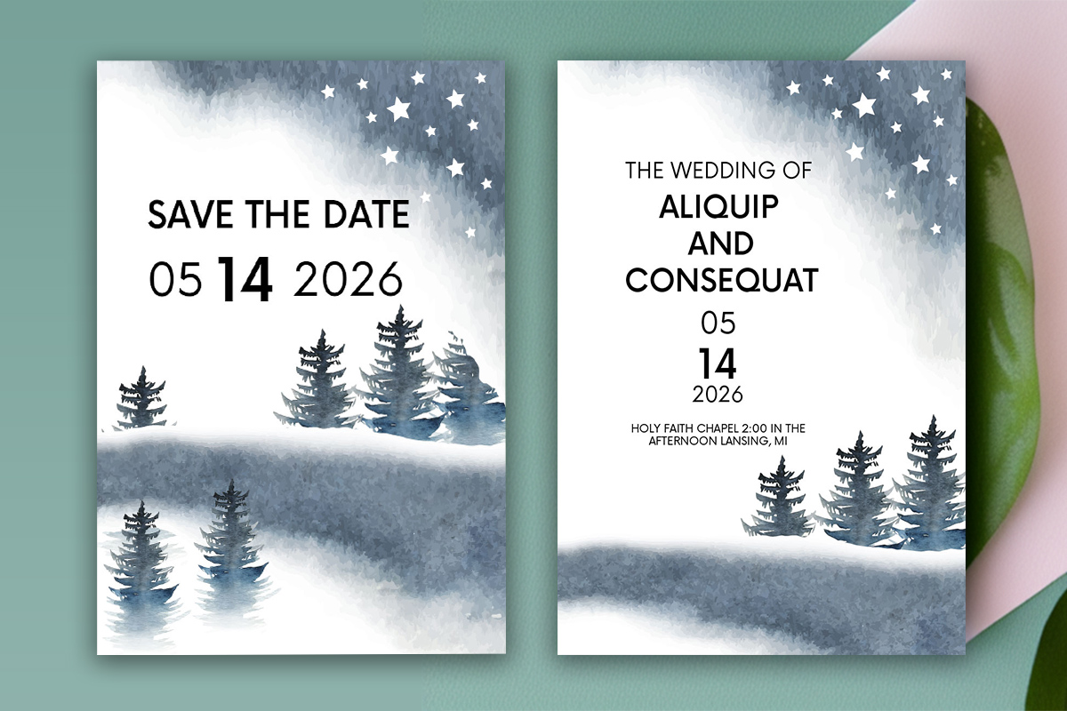 Image of elegant wedding card with winter design