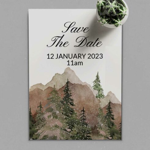 Image of elegant wedding card with winter design