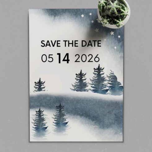 Image of colorful wedding card with winter design