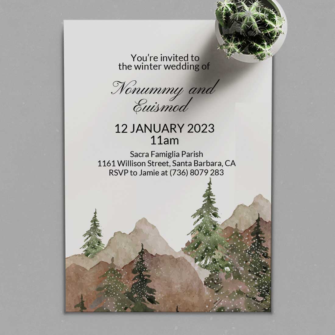 Image of exquisite wedding card with winter design