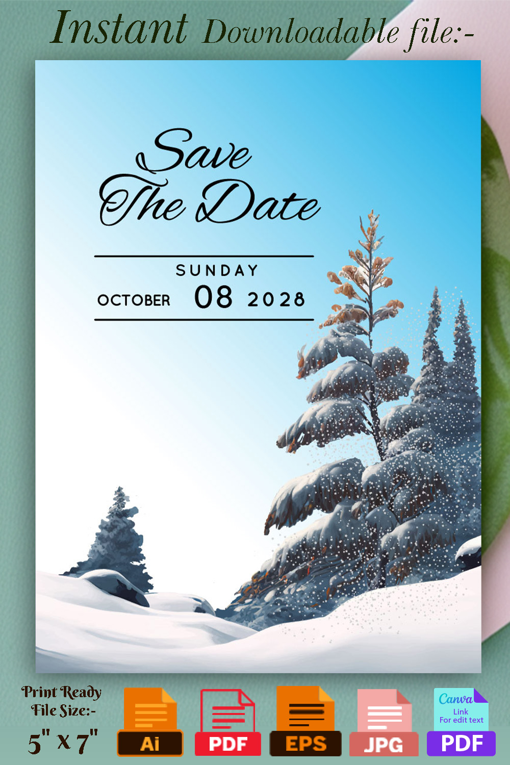 Image of enchanting wedding card with winter design