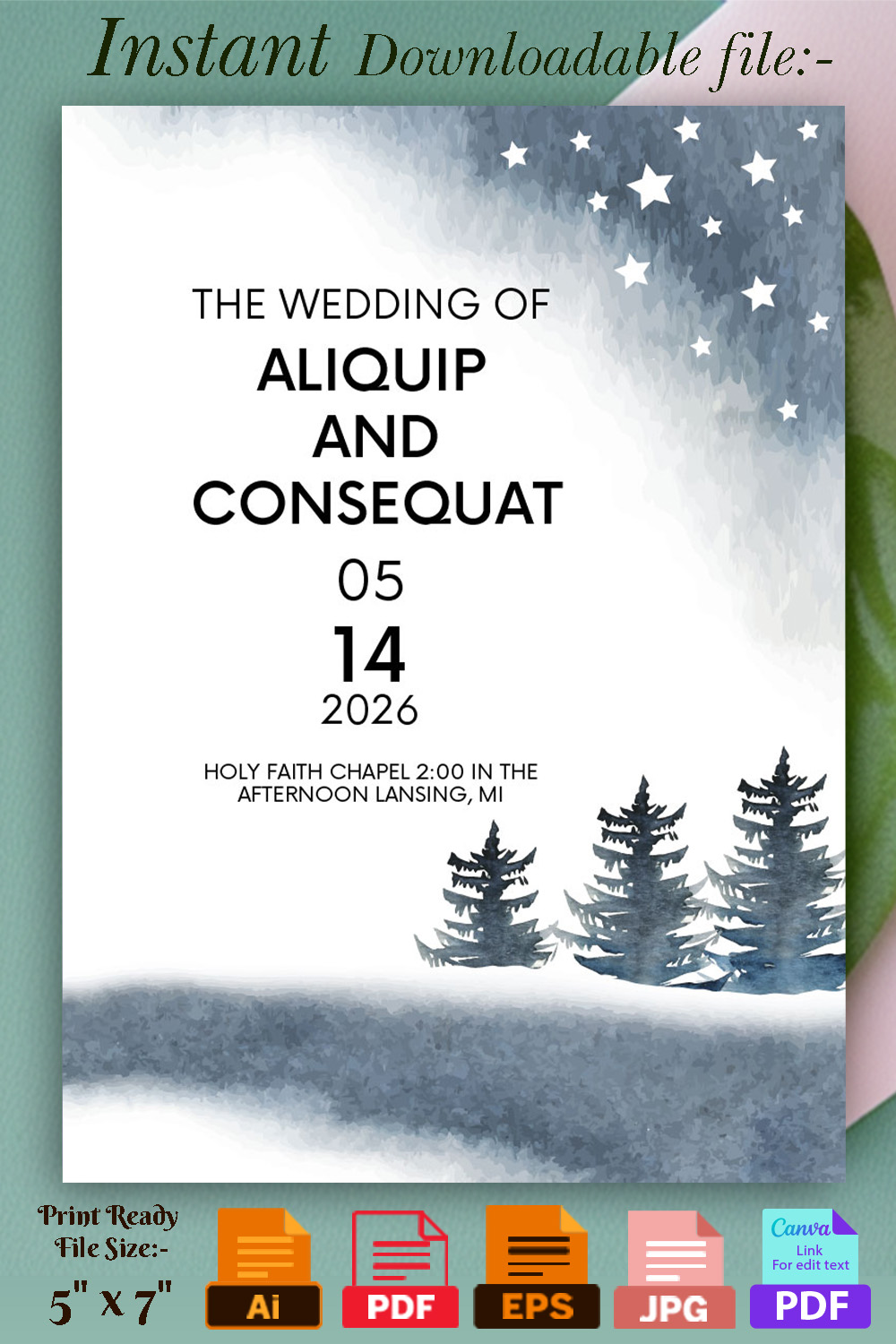 Image of irresistible wedding card with winter design