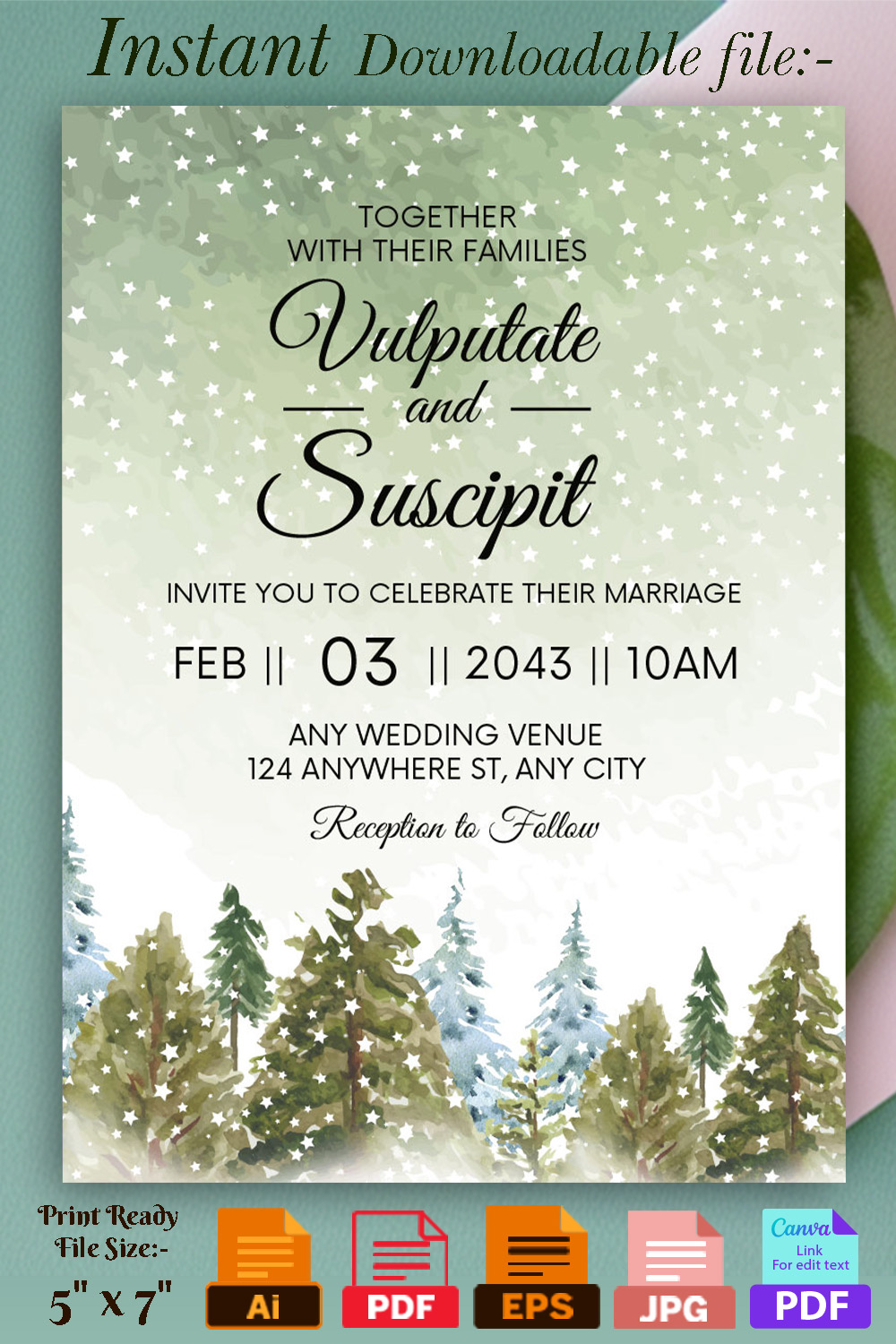 Image of enchanting wedding card with winter design