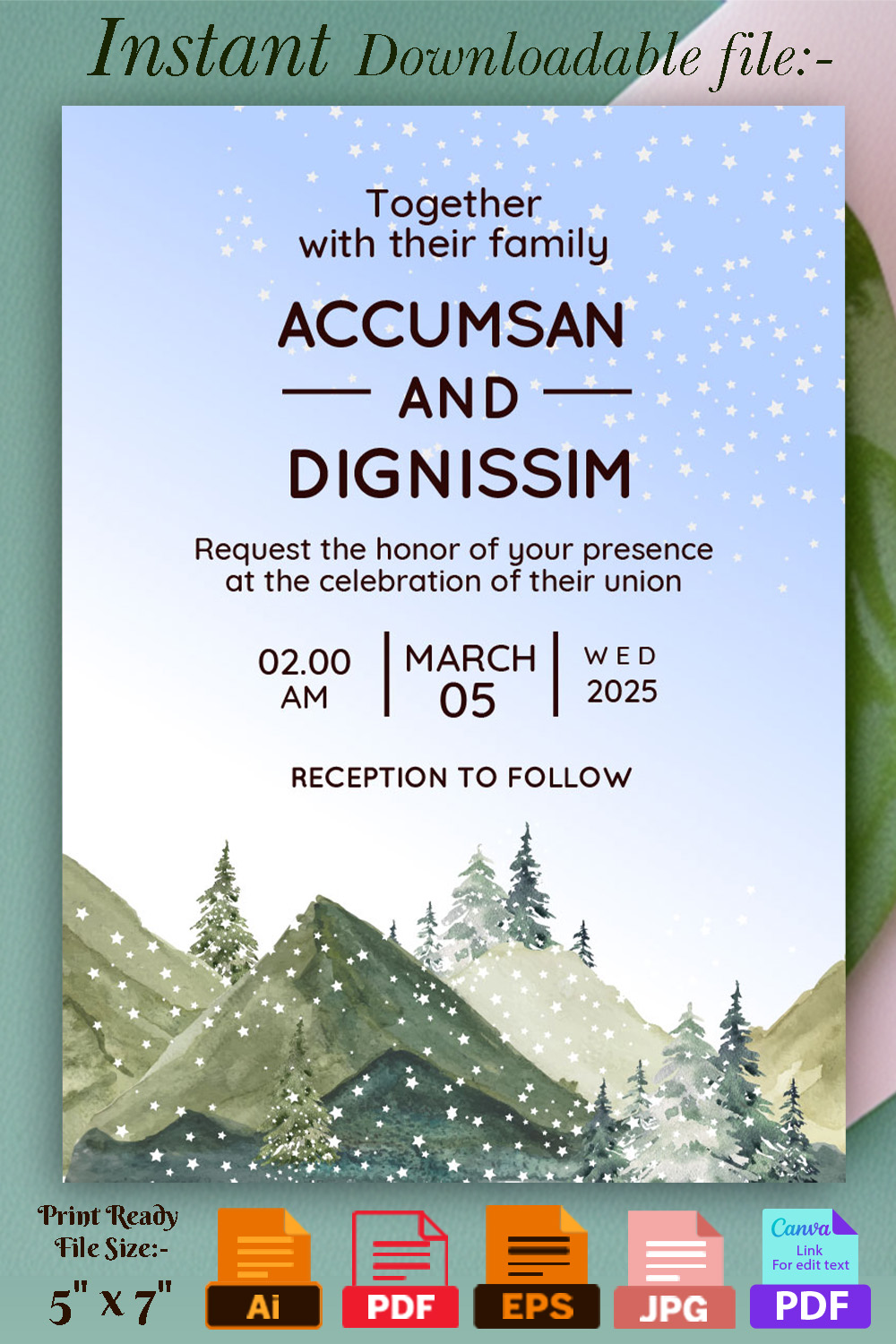 Image of wonderful wedding card with winter design