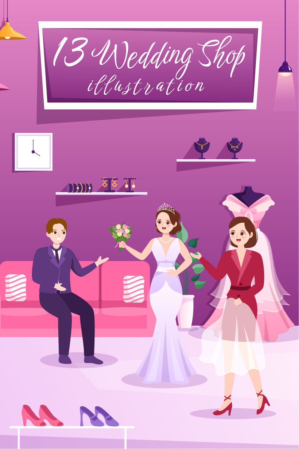 Wedding Shop Illustration pinterest image.