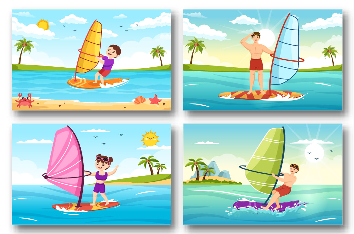 Use these windsurfing illustrations for your purposes.