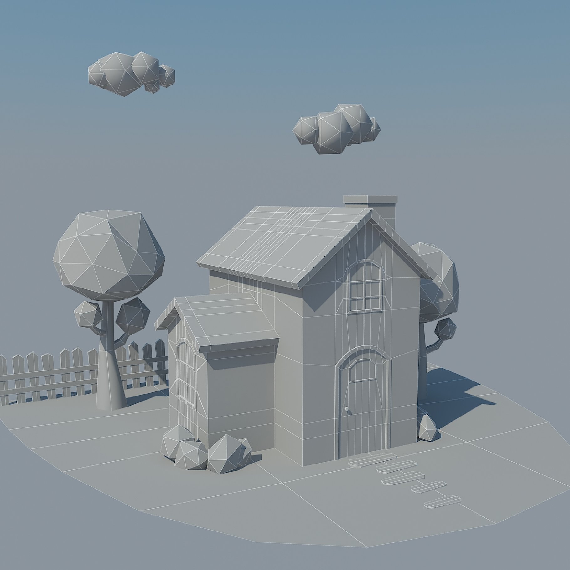 Graphic low poly house front mockup.